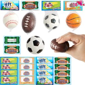 JOYIN 16 Pcs Mini Sports Stress Ball with Gift Cards, Squeeze Foam Balls for Classroom Exchange Prizes, Stress Relief, Anxiety Relief, Valentine Party Favor Toys