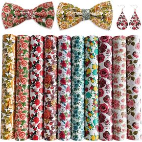 10 Pcs Blossom Floral Synthetic Leather Fabric 8.3" x 11.8" Red Rose Flower Vinyl Sheets for DIY Handmade Earrrings Hair Bows