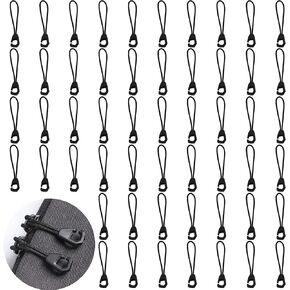 Luckycivia 60 PCS Heavy Duty Nylon Zipper Pulls with Little Hook, Zipper Tags, Zipper Extension Replacement for Cord, Backpacks, Jackets, Traveling Cases, Luggage, Purses, Handbags (Black)