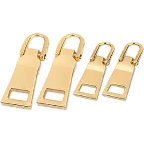 4 Pcs Gold Zipper Pull Replacement,Metal Zipper Handle Mend Fixer Zipper Tab Repair for Luggage Suitcase Bag,Backpack,Jacket Bags,Coat Boots Fasteners Notions and Supplies Sewing