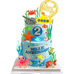 22 PCS Sea Ocean Theme Birthday Cake Decoration Toppers Ocean Animals Sea Cake Decorations for Under the Sea Theme Baby Shower Birthday Party Supplies