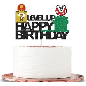 Dalaber Black Glitter Mario Happy Birthday Cake Topper ، فيديو للعبة تحت عنوان Kids Boys Birth