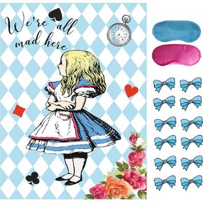 Alice in Wonderland Party Decorations,Pin The Bow on The Girl Game,Talking Tables Decor Tea Party Supplies Favor.