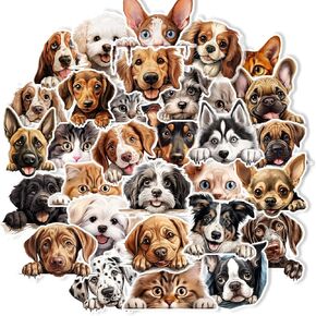 Cute Cats and Dogs Stickers 100Pcs, Funny Peeking Dogs and Cats Stickers for Kids Teens and Adults, Realistic Pets Decals Vinyl Stickers for Laptop Water Bottle Scrapbook Phones