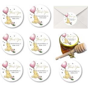 48pcs ملصقات Winnie الكلاسيكية ، شكرًا لك ملصقات ملصقات عسل جرة لزخارف استحمام الطفل الأولى
