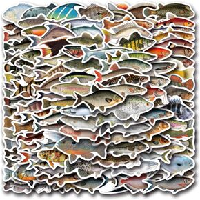 110pcs Funny Fish Stickers for Water Bottle, Cool Fishing Stickers for Travel Case, Hydro Flask,Laptop, Guitar, Skateboard, Phone, Bike Fish Stickers for Adult Teen (Deep-Sea Fish