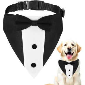 Dog Wedding Outfit Dog Tuxedo Dog Adjustable Wedding Bandana Collar Dog Tux Formal Dog Suit with Bow Tie Engagement Birthday Tuxedo Dog Costumes for Small Medium Large Dog Pet (Large: Neck 15"-25")