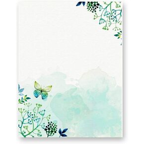 100 Stationery Paper - Cute Floral Designs for Writing Letters, Notes, and Invitations - Perfect for Bridal Shower, Birthdays, Engagement Party, Anniversary, Wedding, VIP and Other Occasions - Seaweed