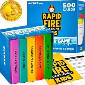 QUOKKA Icebreaker Cards with 500+ Questions - Adults Kids Family Conversation Cards Game - Break The Ice Family Game for Kids 8-12 - Perfect for Family or Adults Game Night I Travel Version