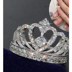 Crown 925 Silver White Sapphire Queen Ring Engagement Rings for Women Eternity Heart-Shaped Promise Ring Zircon Jewelry Size 5-10(Size 9)