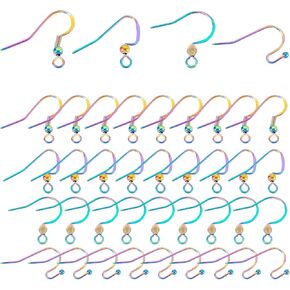 UNICRAFTALE About 104pcs 4 Sizes Ear Wires Fish Hooks Stainless Steel French & Flat Earring Hooks with Beads Rainbow Ear Wire Fish Earrings Hooks for DIY Jewelry Earrings Making 2mm Hole