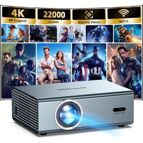 [Electric Focus] 4K Support Projector with WiFi6 and Bluetooth 5.3, 22000L Outside Video Movie Projectors, OWNKNEW Outdoor Gaming Projector, Auto Keystone Correction