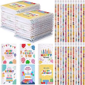 Crtiin 48 Pcs Happy Birthday Pencil Notebooks Gift Spiral Notebooks Pencils with Erasers Gift Exchange Stationery for Students Classroom Coworker Party Favors(Valentine)