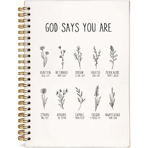 God Says You are Christian Notebook, Floral Christian Journal for Women, Bible Journal Notebook, Church Notes Notebook, Inspirational Hardcover Spiral Notebook Journal 5.5x8.3 Inch
