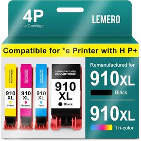 LEMERO 910XL Ink Cartridges Combo Pack Replacement for HP 910 910XL Ink Work for HP OfficeJet 8012e 8014e 8015e 8010e 8022e OfficeJet Pro 8025e 8020e 8028e 8034e 8035e 8020, 4-Pack