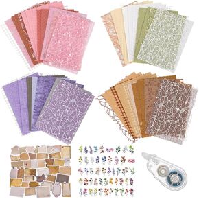 64 Sheets of Textured Scrapbook Paper and Mesh Fabric Assorted Set, 50pcs Flower Scrapbook Stickers, 40pcs Vintage Book Page Stickers, and 1pcs Scrapbook Tape for Scrapbooking Paper Supplies