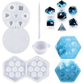 Resin Dice Mold Making Kit, Reusable Silicone DND Dice Molds for Resin with 14 Small Mushrooms, Dice and Dice Box Molds for Board Game
