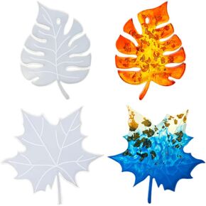 2 Pcs Leaves Coasters Resin Molds Maple Leaf Epoxy Resin Casting Mold Monstera Leaves Shapes Silicone Mold for DIY Craft Home Decor