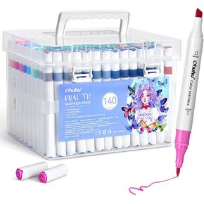 Ohuhu Markers for Adult Coloring Books No bleeding 64 Colors Water-based Coloring Markers Dual Tips Chisel & Brush Drawing Pens Art Markers for Kids Adults Beginners Lettering Journaling