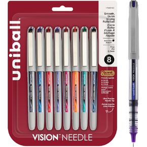 uni-ball 1734916 Vision Needle Roller Ball Stick Liquid Pen Assorted Ink Fine 8/Set