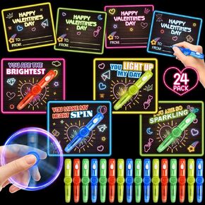 24Pack Kids Valentines Day Cards for Classroom School, Valentines Cards with Fidget Spinner Toys, Kids Valentine's Day Card Gifts for Valnetine Day Party Favors, Classroom Prize