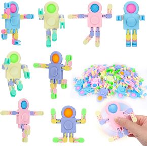 24 Pack Stress Relief Toys with Cards, DIY Chain Robot Pressure Relieving Toys for Classroom Gift Exchange
