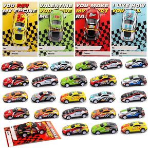 30 PCS Valentines Day Cards for Kids School with Racing Cars, Kids Valentine Party Favor, Valentine's Day Classroom Prizes, Ideal Valentine Exchange Gift