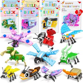 30 PCS Valentines Day Gifts for Kids Classroom-Valentines Ensect Clochs ， Kids Valentines Day Cards with Animal Building for Boys Girls ， Class Valentines Exchange ، Filds Favors ، Valentines