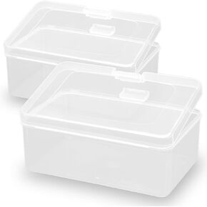 Clear Rectangle Mini Storage Containers Box with Lid (4.53 x 2.95 x 3.39 inch), Rectangular Containers Case for Pills, Jewellery, Tiny Bead, Herbs, Craft Items, 2 Pack