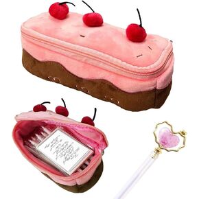 Kawaii Pencil Case Cute Pencil Pouch for Girls Special Pink Cherry Pencil Case Y2K Aesthetic Pencil Bags with Zipper Plush Pencil Case,Cosmetic Bag for teen Girls,Random Heart Pencil