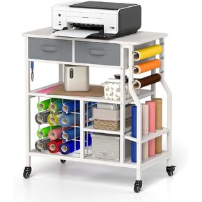 Jxgzyy Craft Storage Carting طاولة حرفية مع 2 درج درج لفة الحامل منظم الحرف وتخزين مع إطار معدني لآلة القطع الصحافة الفينيل ورقة الإمداد أثاث غرفة الحرف اليدوية