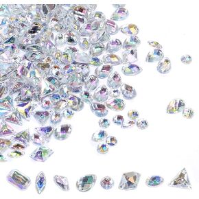 400 PCS Sew On Gems Rhinestones Flatback AB Clear Gems Sew On Crystal Gems AB Acrylic for DIY Project Clothing Dress Decorations