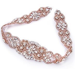 Rose GoldCrystal Dress Belt Applique Iron Sew on Rhinestone Sash Applique for Bridal Wedding Bridesmaid Gown Womens Prom Formal Belt Bride Keepsake Gifts