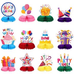 12 Pieces Birthday Table Decorations Colorful Happy Birthday Table Centerpieces Birthday Honeycomb Centerpieces Birthday Table Toppers Table Decorations for Birthday Party Supplies
