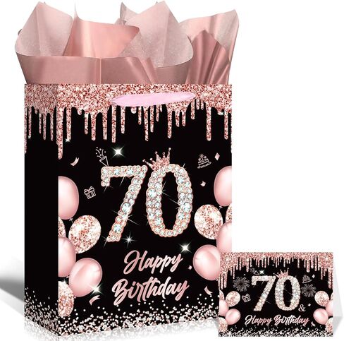 Rocky & Chao Black Rose Gold 50 & Fabulous 50th Hide Home Gift for Women ، Happy Sweet 50th Home Gift Bag مع بطاقة ورق التغليف الخمسين لعيد الميلاد لزخارف عيد الميلاد الخمسين لوازم حفلة in Kuwait