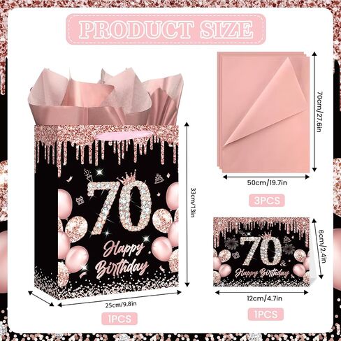 Rocky & Chao Black Rose Gold 50 & Fabulous 50th Hide Home Gift for Women ، Happy Sweet 50th Home Gift Bag مع بطاقة ورق التغليف الخمسين لعيد الميلاد لزخارف عيد الميلاد الخمسين لوازم حفلة in Kuwait