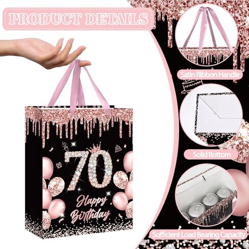 Rocky & Chao Black Rose Gold 50 & Fabulous 50th Hide Home Gift for Women ، Happy Sweet 50th Home Gift Bag مع بطاقة ورق التغليف الخمسين لعيد الميلاد لزخارف عيد الميلاد الخمسين لوازم حفلة in Kuwait