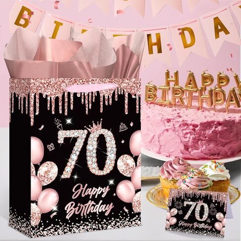 Rocky & Chao Black Rose Gold 50 & Fabulous 50th Hide Home Gift for Women ، Happy Sweet 50th Home Gift Bag مع بطاقة ورق التغليف الخمسين لعيد الميلاد لزخارف عيد الميلاد الخمسين لوازم حفلة in Kuwait