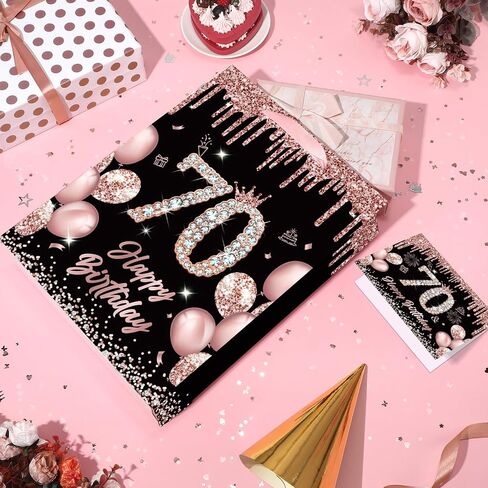 Rocky & Chao Black Rose Gold 50 & Fabulous 50th Hide Home Gift for Women ، Happy Sweet 50th Home Gift Bag مع بطاقة ورق التغليف الخمسين لعيد الميلاد لزخارف عيد الميلاد الخمسين لوازم حفلة in Kuwait