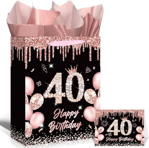 Rocky & Chao Black Rose Gold 50 & Fabulous 50th Hide Home Gift for Women ، Happy Sweet 50th Home Gift Bag مع بطاقة ورق التغليف الخمسين لعيد الميلاد لزخارف عيد الميلاد الخمسين لوازم حفلة in Kuwait
