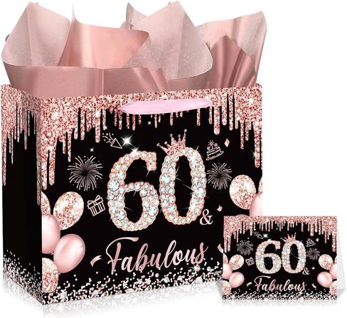 Rocky & Chao Black Rose Gold 50 & Fabulous 50th Hide Home Gift for Women ، Happy Sweet 50th Home Gift Bag مع بطاقة ورق التغليف الخمسين لعيد الميلاد لزخارف عيد الميلاد الخمسين لوازم حفلة in Kuwait