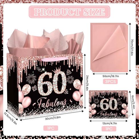 Rocky & Chao Black Rose Gold 50 & Fabulous 50th Hide Home Gift for Women ، Happy Sweet 50th Home Gift Bag مع بطاقة ورق التغليف الخمسين لعيد الميلاد لزخارف عيد الميلاد الخمسين لوازم حفلة in Kuwait