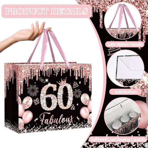 Rocky & Chao Black Rose Gold 50 & Fabulous 50th Hide Home Gift for Women ، Happy Sweet 50th Home Gift Bag مع بطاقة ورق التغليف الخمسين لعيد الميلاد لزخارف عيد الميلاد الخمسين لوازم حفلة in Kuwait