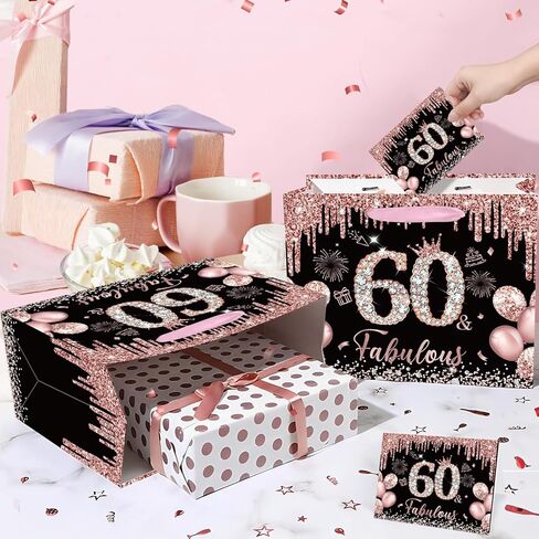 Rocky & Chao Black Rose Gold 50 & Fabulous 50th Hide Home Gift for Women ، Happy Sweet 50th Home Gift Bag مع بطاقة ورق التغليف الخمسين لعيد الميلاد لزخارف عيد الميلاد الخمسين لوازم حفلة in Kuwait