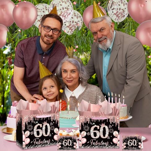 Rocky & Chao Black Rose Gold 50 & Fabulous 50th Hide Home Gift for Women ، Happy Sweet 50th Home Gift Bag مع بطاقة ورق التغليف الخمسين لعيد الميلاد لزخارف عيد الميلاد الخمسين لوازم حفلة in Kuwait