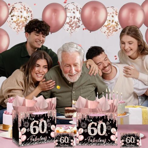 Rocky & Chao Black Rose Gold 50 & Fabulous 50th Hide Home Gift for Women ، Happy Sweet 50th Home Gift Bag مع بطاقة ورق التغليف الخمسين لعيد الميلاد لزخارف عيد الميلاد الخمسين لوازم حفلة in Kuwait