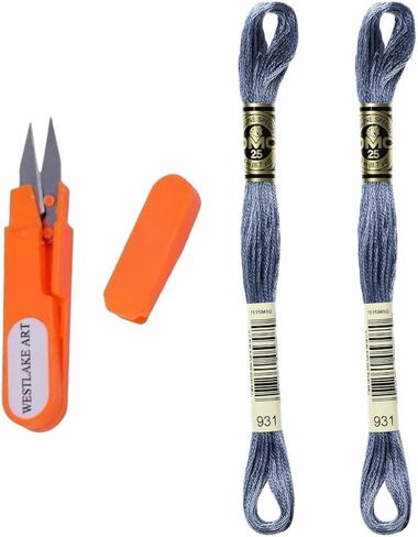 خيط التطريز القطن 6-strand DMC ، 0.01 رطل ، زرقاء متوسطة الأزرق-100 ٪ من القطن الأساسي الطويل ، مقاوم للتلاشي ، إبرة ، 8.7 ياردة ، حزمة مع مقص تطريز [حزمة 2] in Kuwait