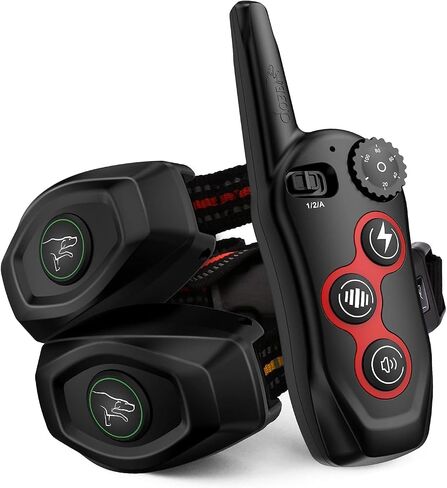 Dog Training Collar - 2 in 1 Rechargeable Remote Dog Shock Anti-Bark Collar w/3 Training Modes, Beep, Vibration, Shock 100% Waterproof, Up 1300Ft Range for Small Medium Large Dogs (Black + Orange) in Saudi Arabia