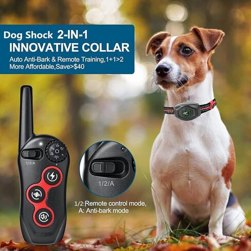 Dog Training Collar - 2 in 1 Rechargeable Remote Dog Shock Anti-Bark Collar w/3 Training Modes, Beep, Vibration, Shock 100% Waterproof, Up 1300Ft Range for Small Medium Large Dogs (Black + Orange) in Saudi Arabia