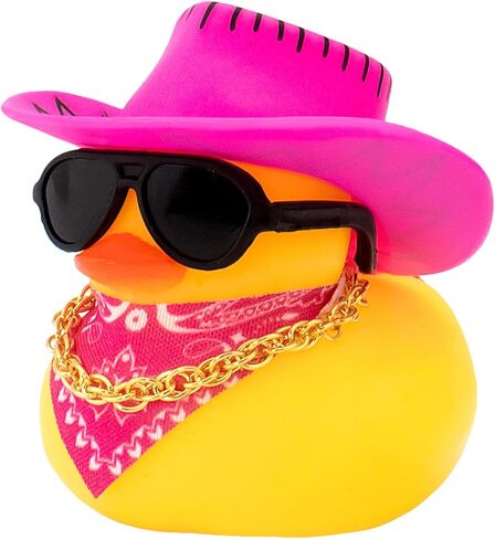 wonuu Car Decorations Stripe Cowboy Hat Rubber Ducks, Dashboard Rubber Ducky for Car Ornament Cute Duck with Hat, Glasses, Necklace, Scarf, Pink in Saudi Arabia
